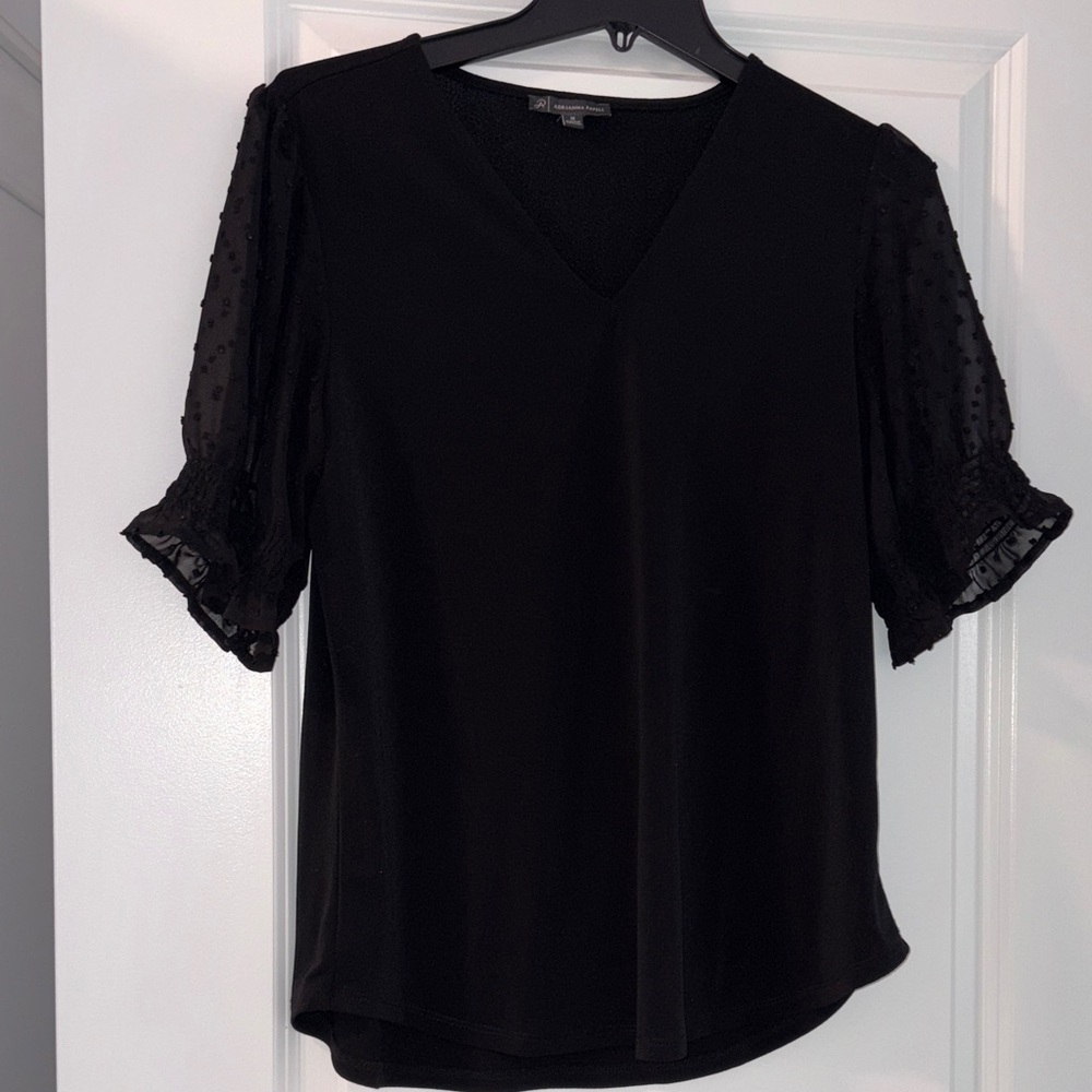 Adrianna Papell Black Blouse with Sheer Sleeves